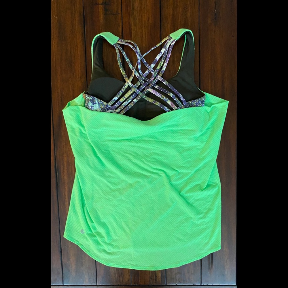 Lululemon lime green built in bra multi strap tank